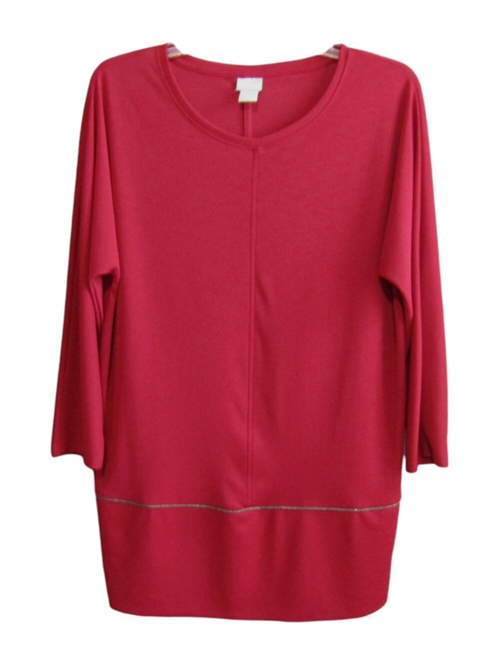 Chicos Dark Cherry Red Metallic Band Tunic Top Womens Size 1 M 3/4 Sleeve